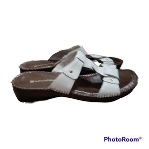 Naturalizer White Leather Rucker Slide On Sandals Women's 7.5